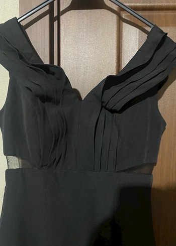 Siyah Drapeli V Yaka Uzun Abiye Elbise - Görsel 5