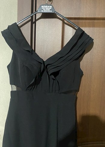 Siyah Drapeli V Yaka Uzun Abiye Elbise - Görsel 2