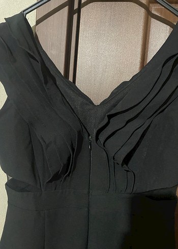 Siyah Drapeli V Yaka Uzun Abiye Elbise - Görsel 7