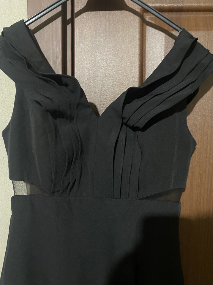 Siyah Drapeli V Yaka Uzun Abiye Elbise - Görsel 5