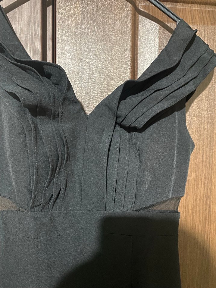 Siyah Drapeli V Yaka Uzun Abiye Elbise - Görsel 4