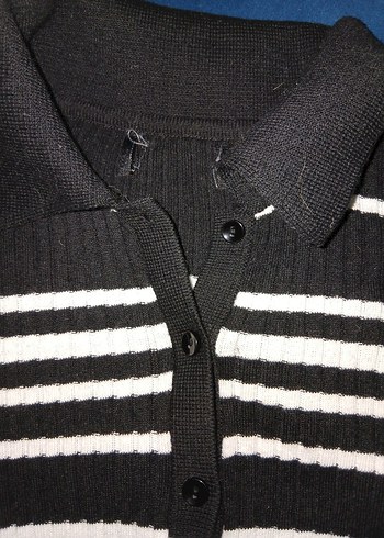 Çizgili Siyah Beyaz Triko Kadın Kazak - Görsel 3