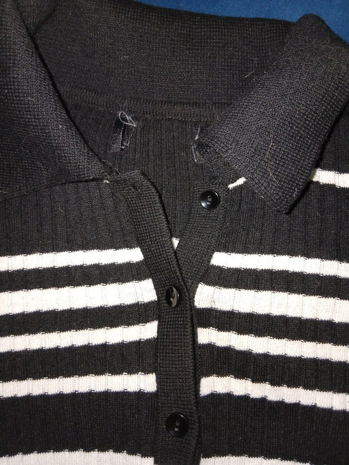 Çizgili Siyah Beyaz Triko Kadın Kazak - Görsel 3