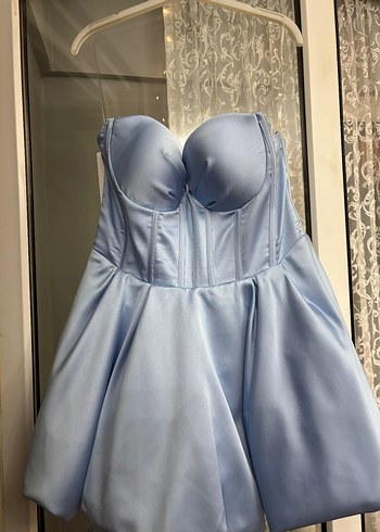 Mavi Straplez Mini Abiye Elbise - Görsel 8