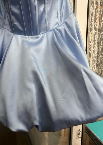 Mavi Straplez Mini Abiye Elbise - Görsel 3