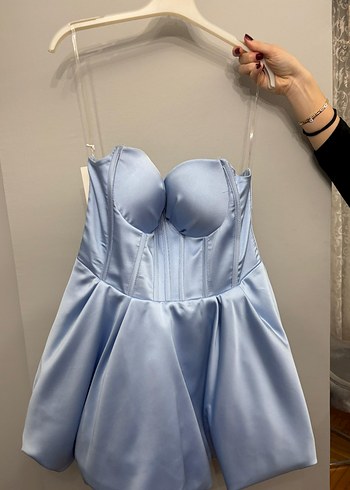 Mavi Straplez Mini Abiye Elbise - Görsel 4