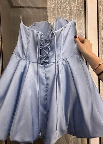 Mavi Straplez Mini Abiye Elbise - Görsel 6