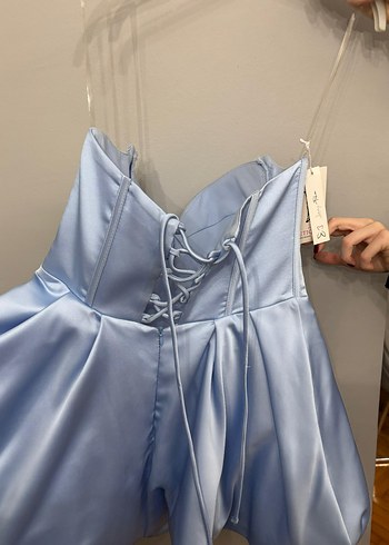 Mavi Straplez Mini Abiye Elbise - Görsel 5
