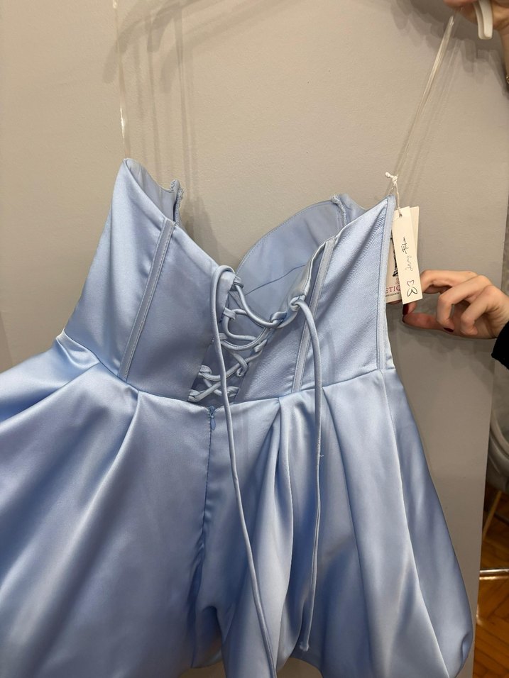 Mavi Straplez Mini Abiye Elbise - Görsel 5