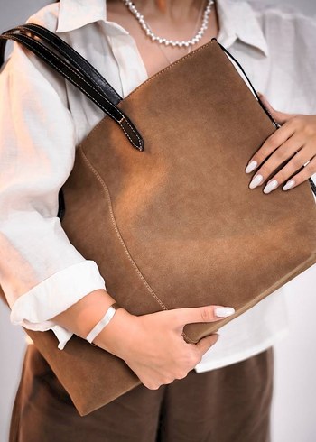 Bej Süet Kadın Omuz Çantası - Görsel 2