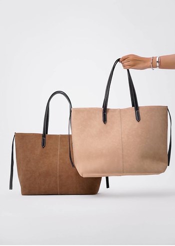 Bej Süet Kadın Omuz Çantası - Görsel 3