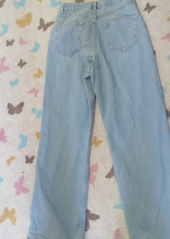 Mavi Pastel Renk Bol Kesim Midi Kadın Kot Pantolon - Görsel 2