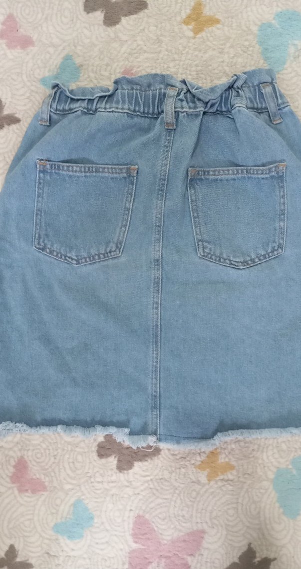 Mavi Bel Detaylı Midi Kot Etek - Görsel 2