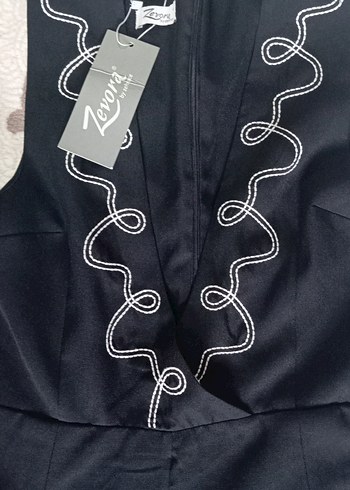 Siyah Nakışlı Kadın Uzun Tulum - Görsel 2