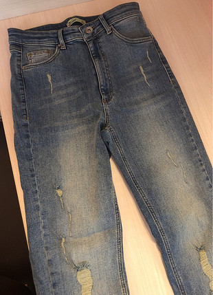 Oxxo buz mavisi yüksek bel skinny yırtık jean