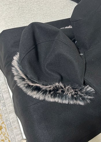 Kürklü Siyah Uzun Kadın Kaban - Görsel 8