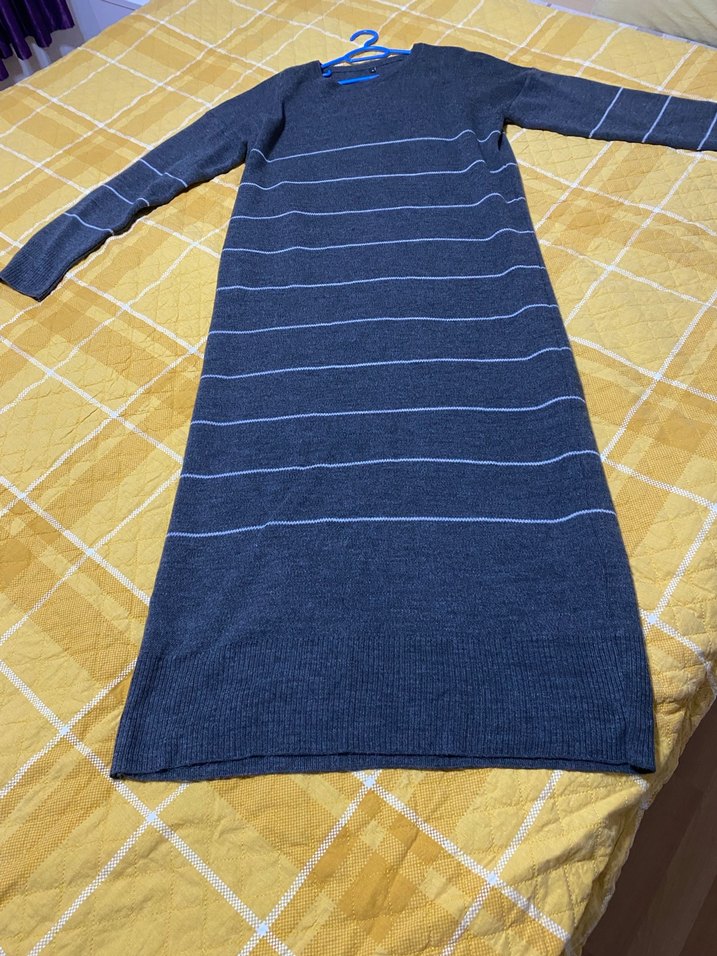 Tesettur uzun antasit rengi elbise triko - Görsel 2