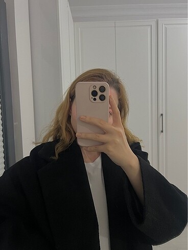Stradivarius Siyah uzun oversize kaban