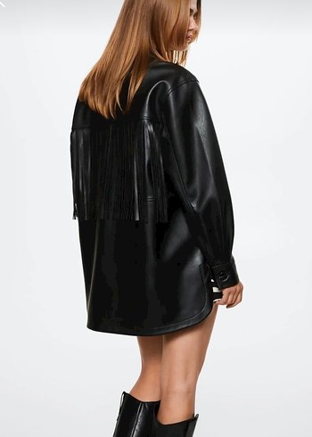 Mango püsküllü uzun deri ceket - Görsel 2
