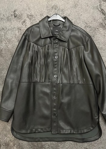 Mango püsküllü uzun deri ceket - Görsel 3