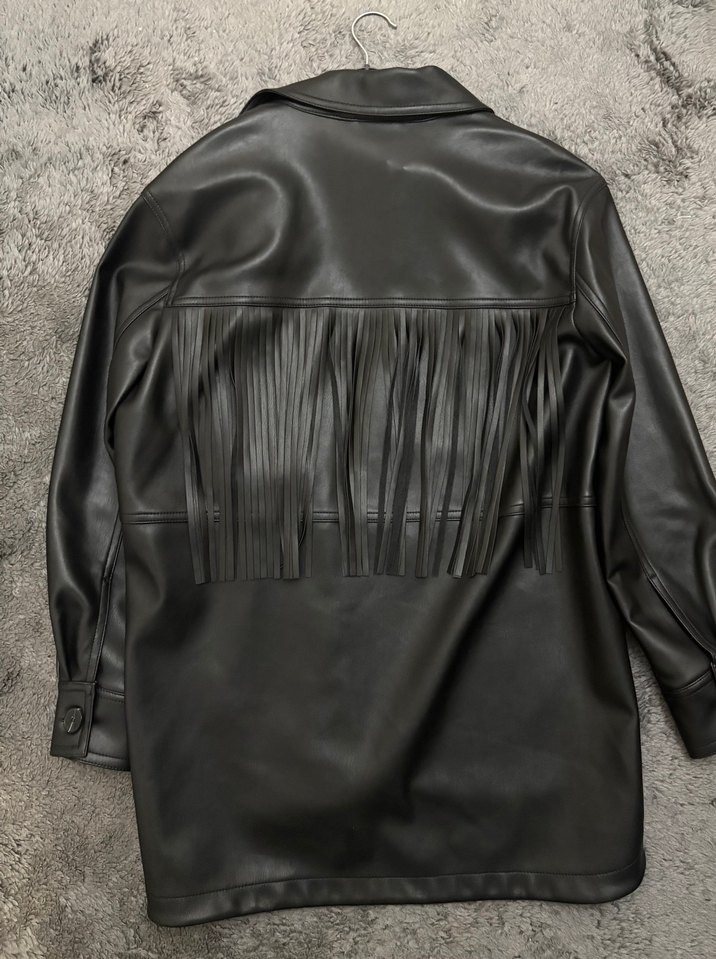 Mango püsküllü uzun deri ceket - Görsel 5