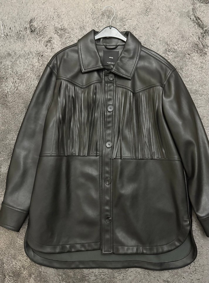 Mango püsküllü uzun deri ceket - Görsel 3