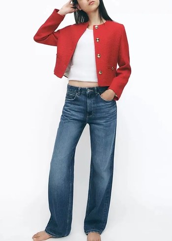 Zara Kırmızı Kadın Kısa Kaban - Görsel 5