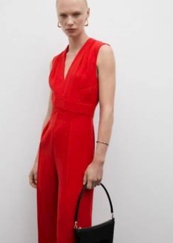 Mango Kırmızı V Yakalı Kadın Tulum - Görsel 5