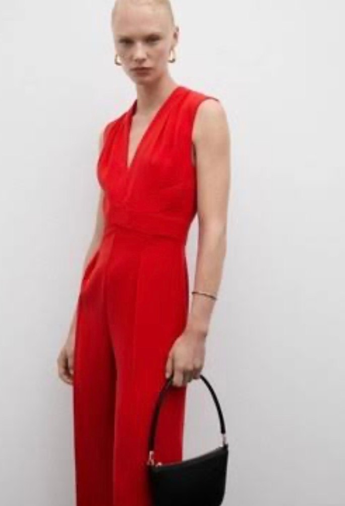 Mango Kırmızı V Yakalı Kadın Tulum - Görsel 5