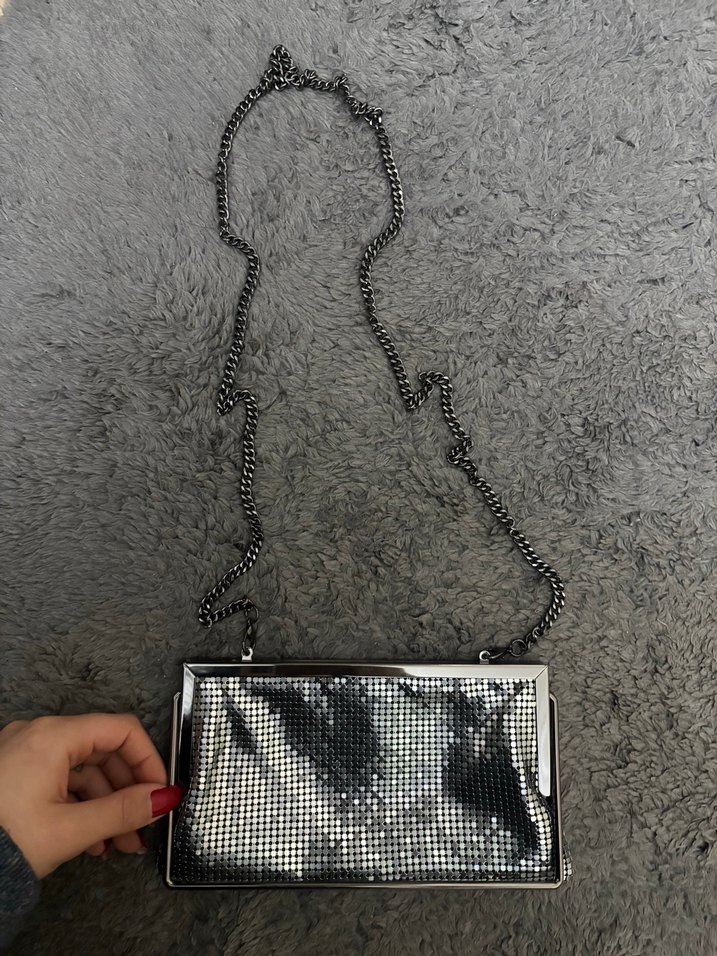 Zara metalik gri şık zincirli çanta - Görsel 5