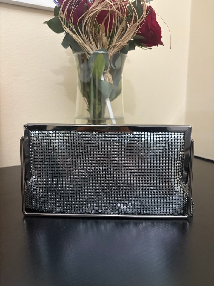 Zara metalik gri şık zincirli çanta - Görsel 3