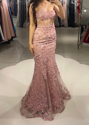 Alfabeta çiçekli pembe balık abiye - Görsel 2