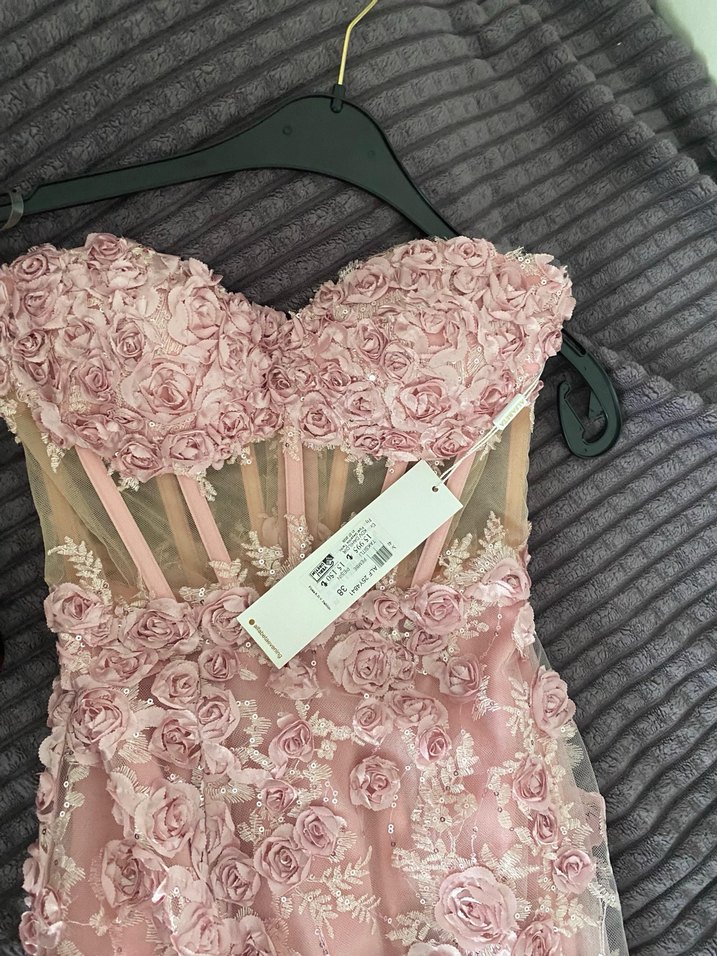 Alfabeta çiçekli pembe balık abiye - Görsel 4