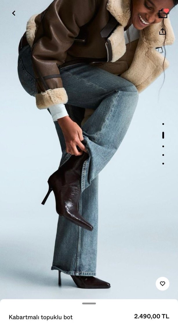 BERSHKA Bordo Parlak Deri Topuklu Bot - Görsel 3