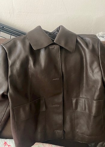 Düğmeli Kahverengi Deri Kadın Ceket - Görsel 4