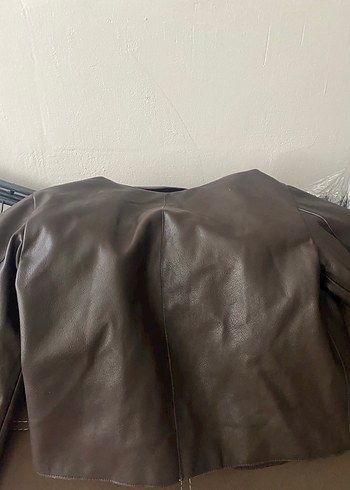 Düğmeli Kahverengi Deri Kadın Ceket - Görsel 3