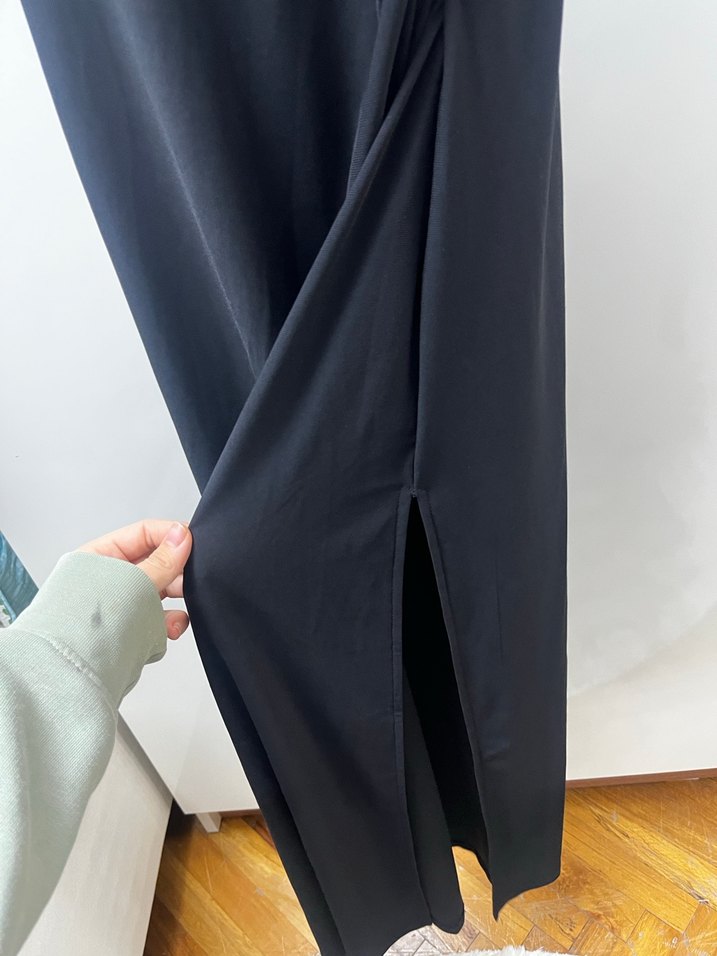 Siyah İpeksi Uzun Drapeli Kadın Elbise - Görsel 2