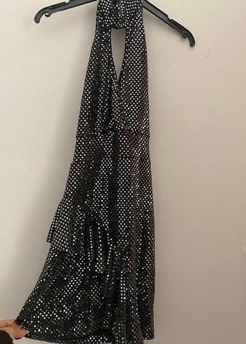 Siyah Yılan Desenli Uzun Abiye Elbise - Görsel 2