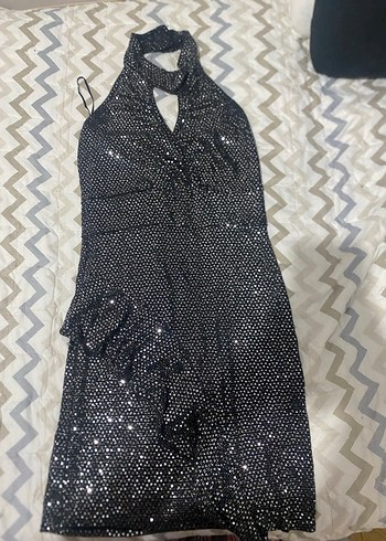 Siyah Yılan Desenli Uzun Abiye Elbise - Görsel 3