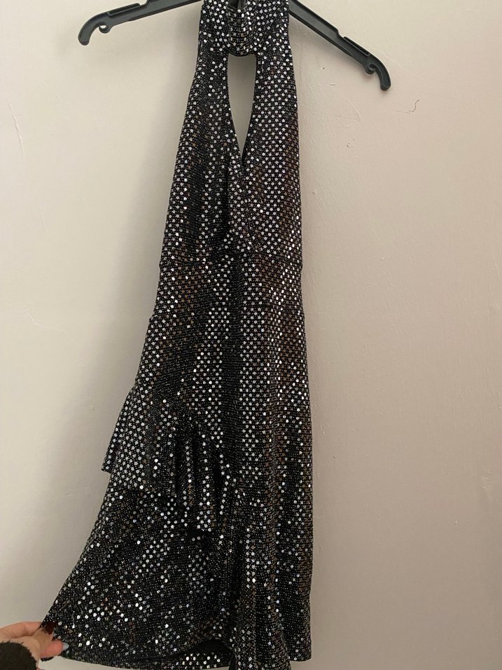 Siyah Yılan Desenli Uzun Abiye Elbise - Görsel 2