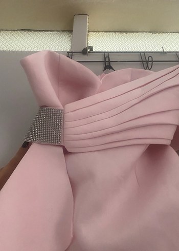 Pudra Pembe Straplez Mini Abiye Elbise - Görsel 3