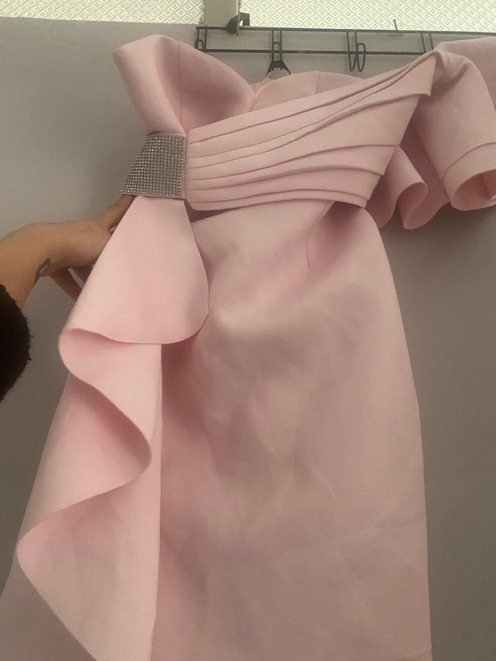 Pudra Pembe Straplez Mini Abiye Elbise - Görsel 2