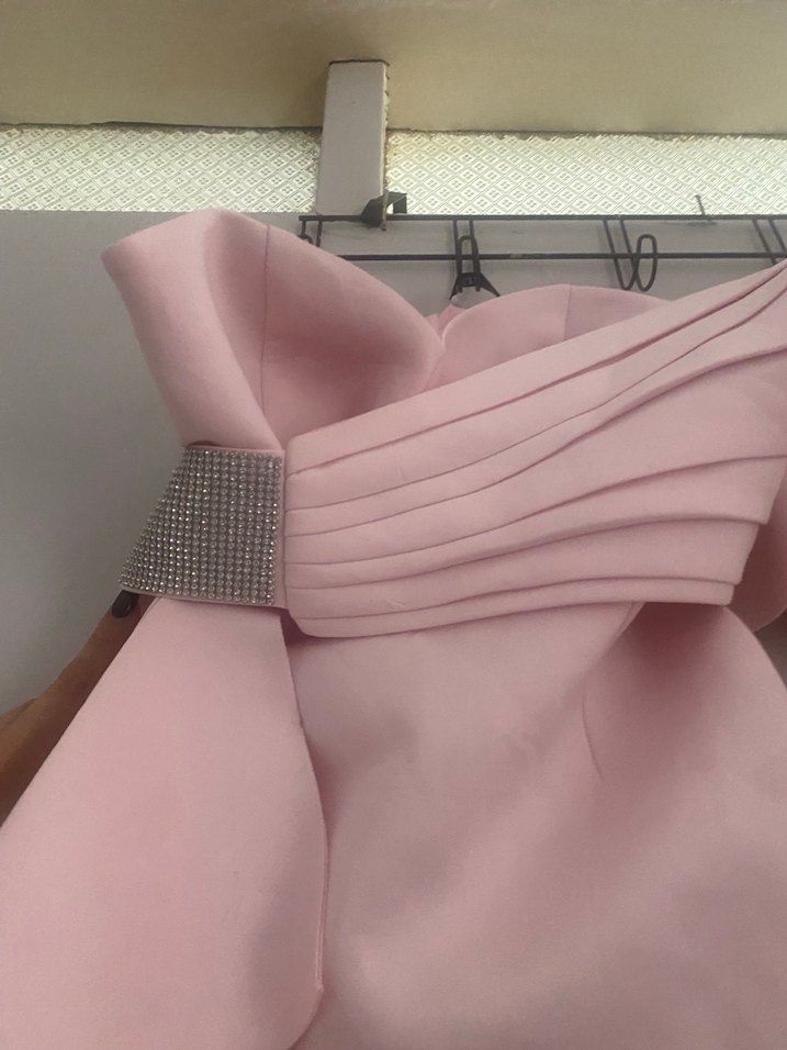 Pudra Pembe Straplez Mini Abiye Elbise - Görsel 3