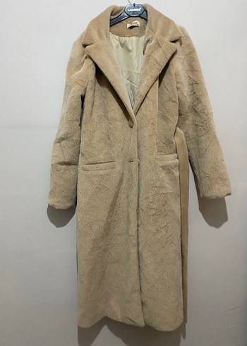 Bej Uzun Kadın Palto Kürklü Detaylı - Görsel 3