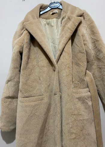 Bej Uzun Kadın Palto Kürklü Detaylı - Görsel 2