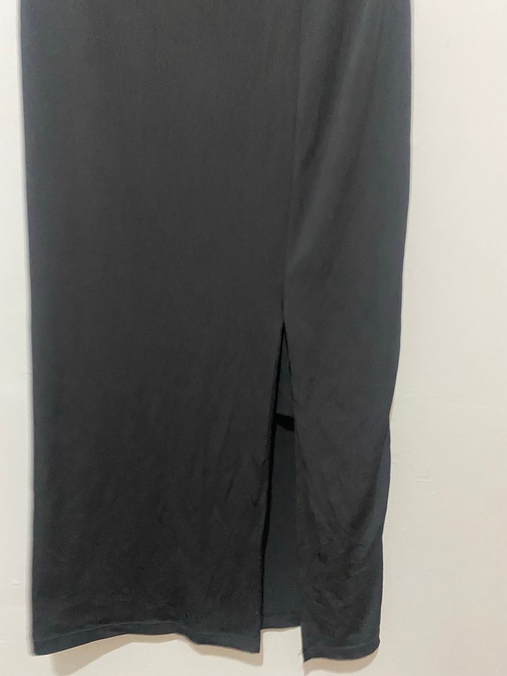 Drapeli Siyah Uzun Askısız Elbise - Görsel 3