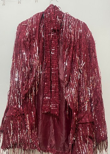 Bordo Parıltılı Dökümlü Kadın Ceket - Görsel 2