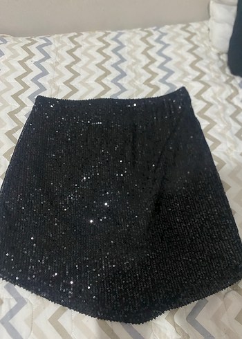 Kadın Siyah Mini Parlak Etek - Görsel 2