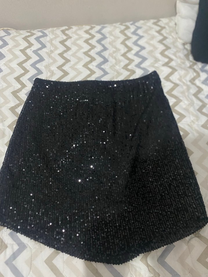 Kadın Siyah Mini Parlak Etek - Görsel 2