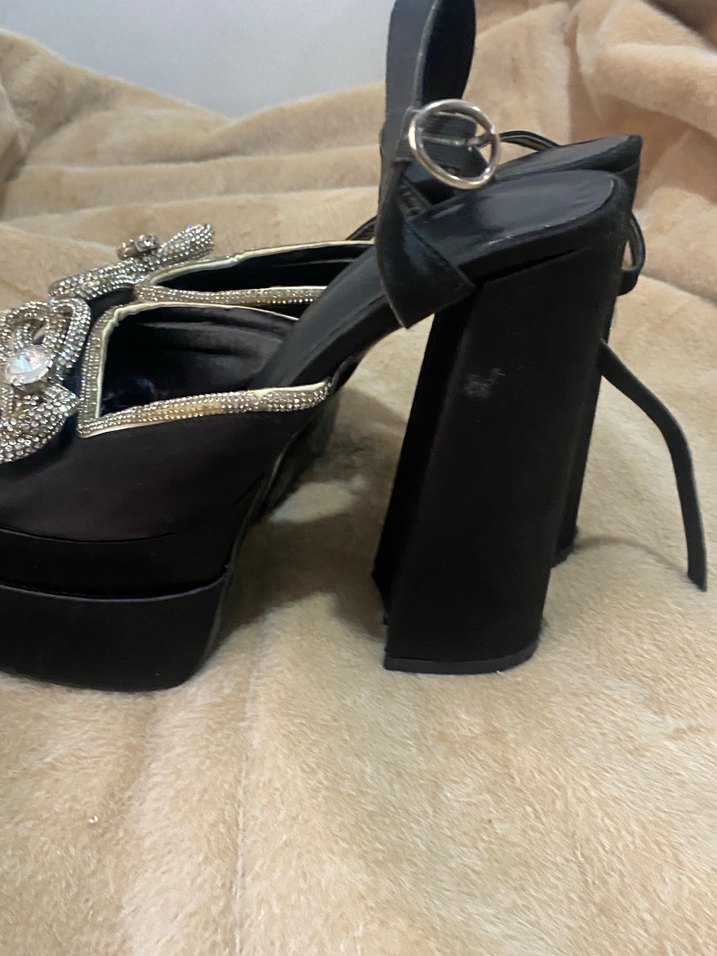 Parlak Siyah Yılan Desenli Platform Topuklu Ayakkabı - Görsel 2
